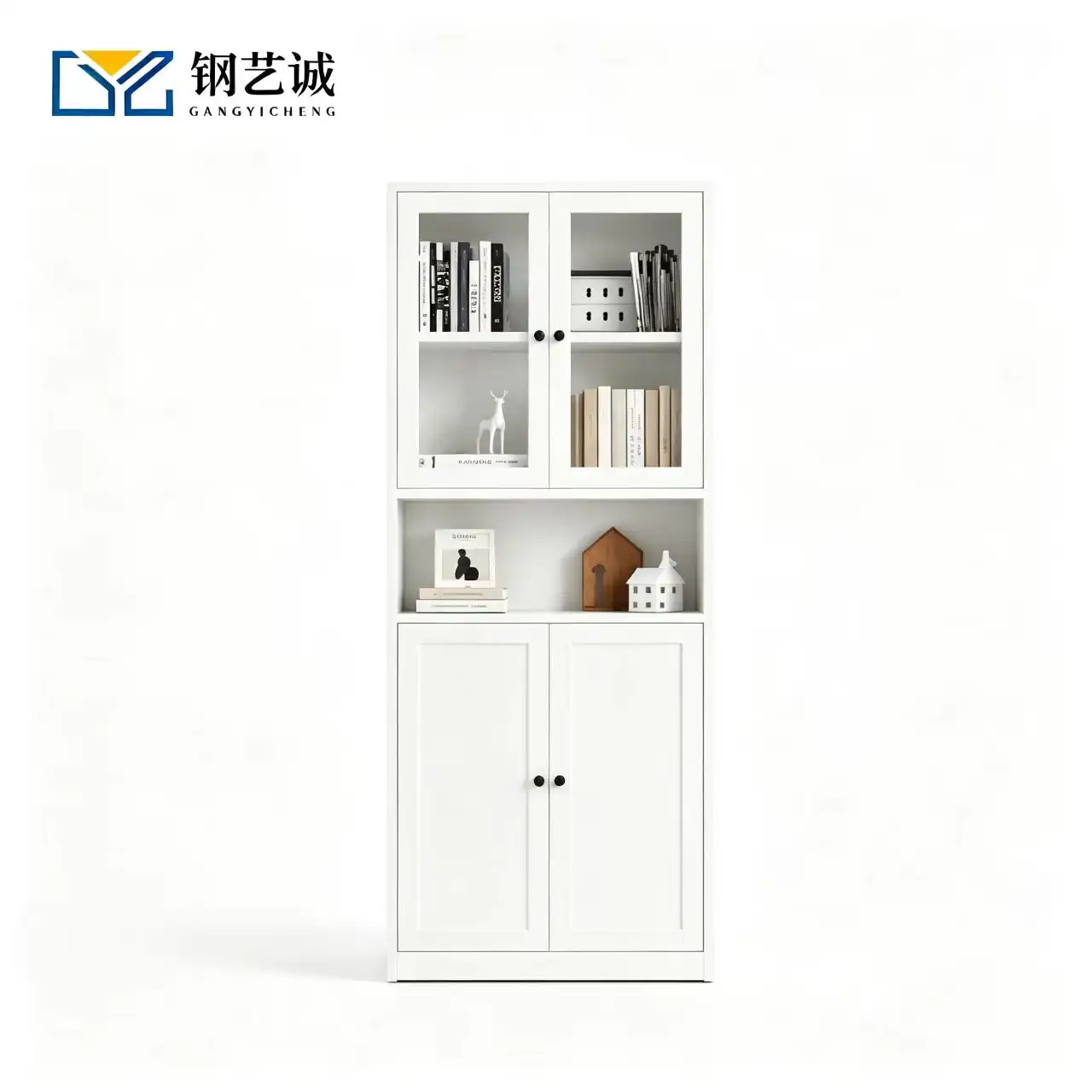 Steel Double Glass Door Bookcase